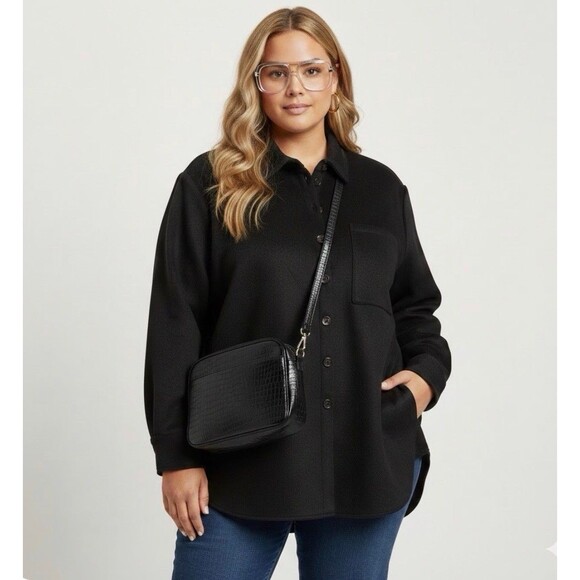 NEW $119 MSRP Wool Blend Womens XL Shacket Black Shirt Jacket Quiet Luxury - Picture 1 of 10